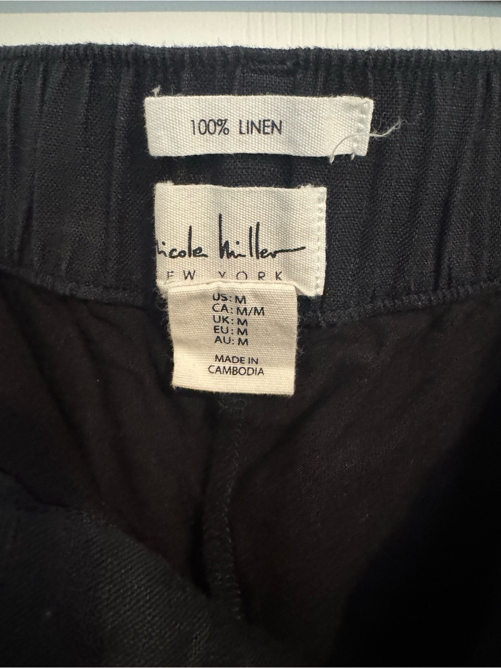 Nicole Miller Black Linen Elastic Waist Pants
